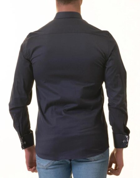Navy French Cuff Shirt — Slim Fit, Floral Reversible Cuff