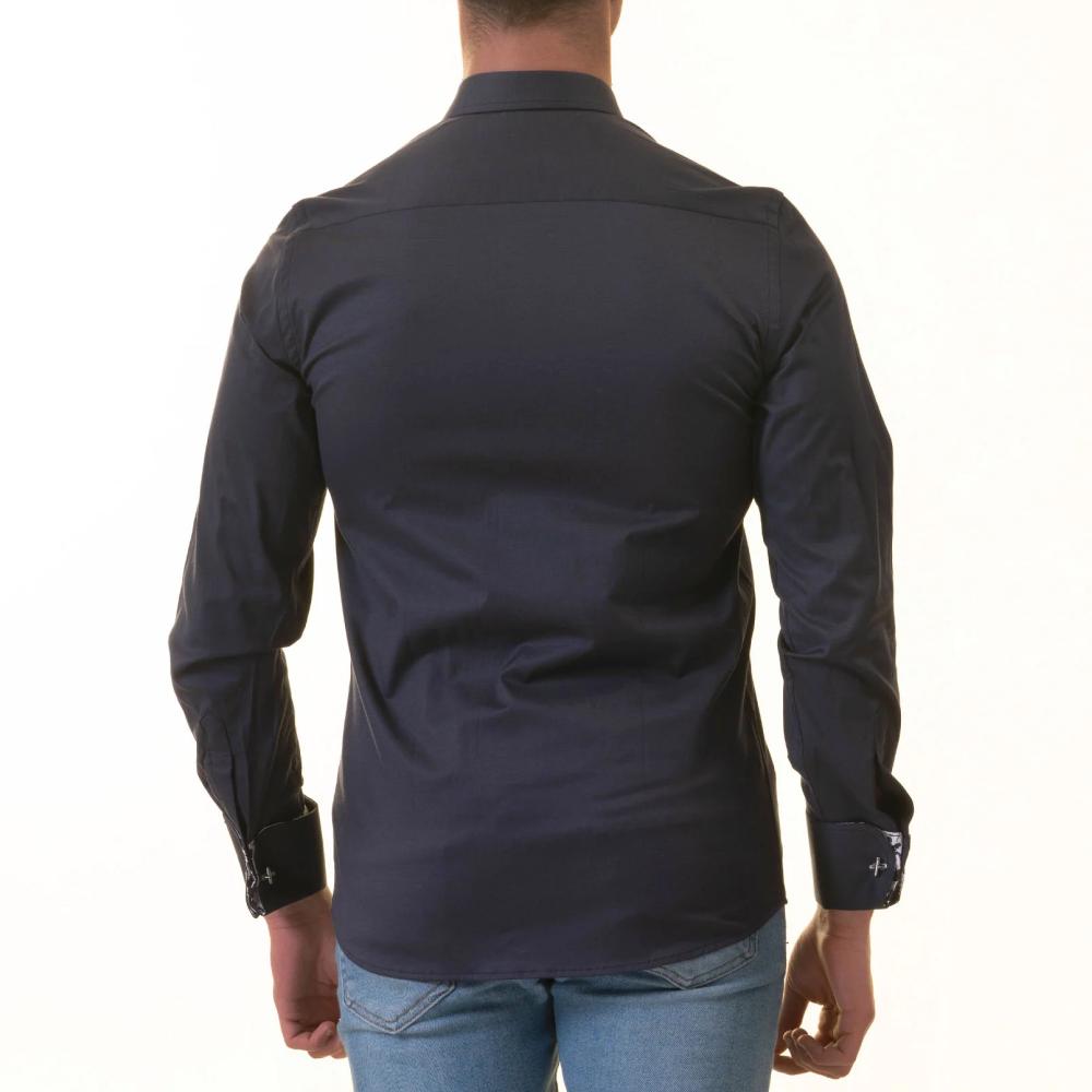 Navy French Cuff Shirt — Slim Fit, Floral Reversible Cuff - Image 3