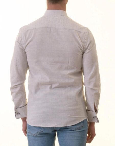 Gray French Cuff Shirt – Men’s Slim Fit Long-Sleeved (Black Floral Inside)