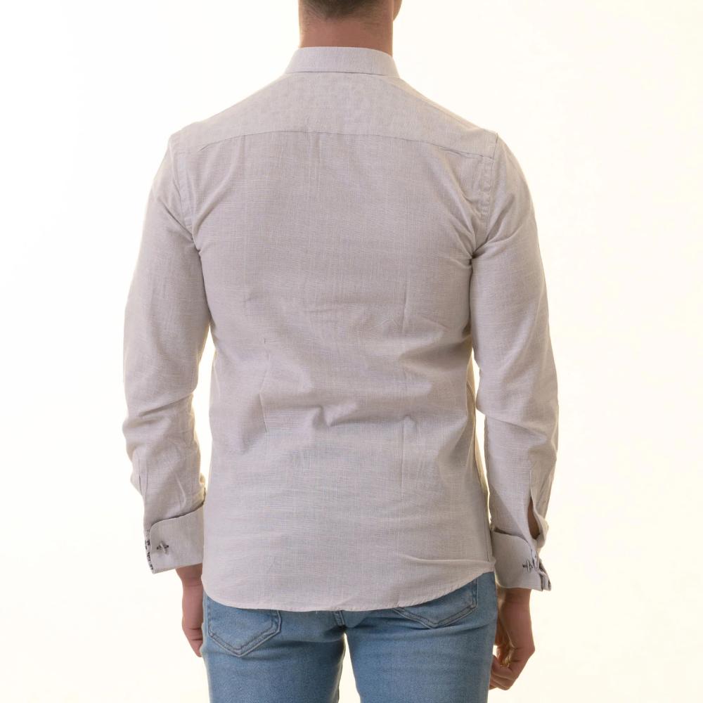 Gray French Cuff Shirt - Men's Slim Fit Long-Sleeved (Black Floral Inside) - Image 3