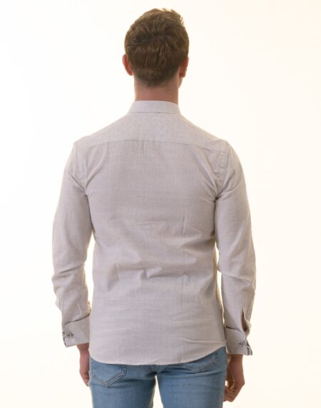 Gray French Cuff Shirt – Men’s Slim Fit Long-Sleeved (Black Floral Inside)