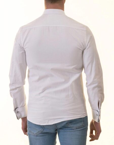 White French Cuff Shirt – Men’s Slim Fit Long-Sleeved ( Black Printed Inside)