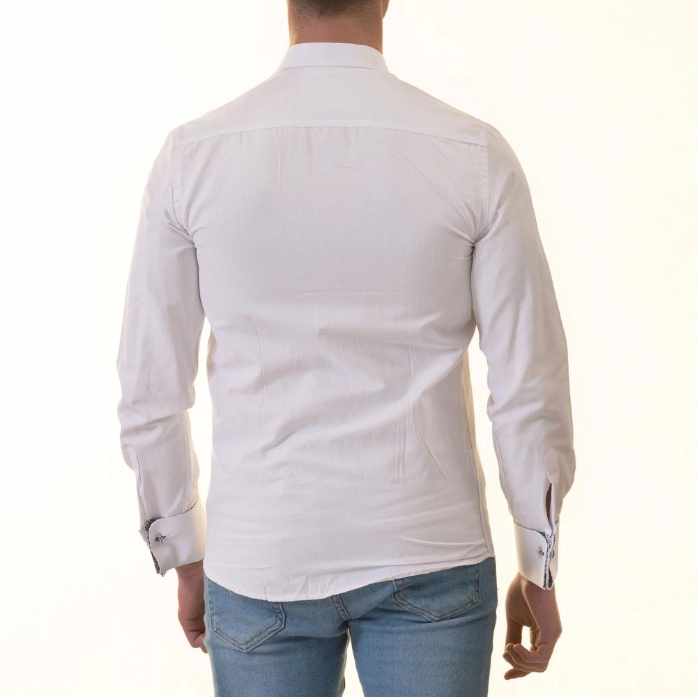 White French Cuff Shirt - Men's Slim Fit Long-Sleeved ( Black Printed Inside) - Image 3