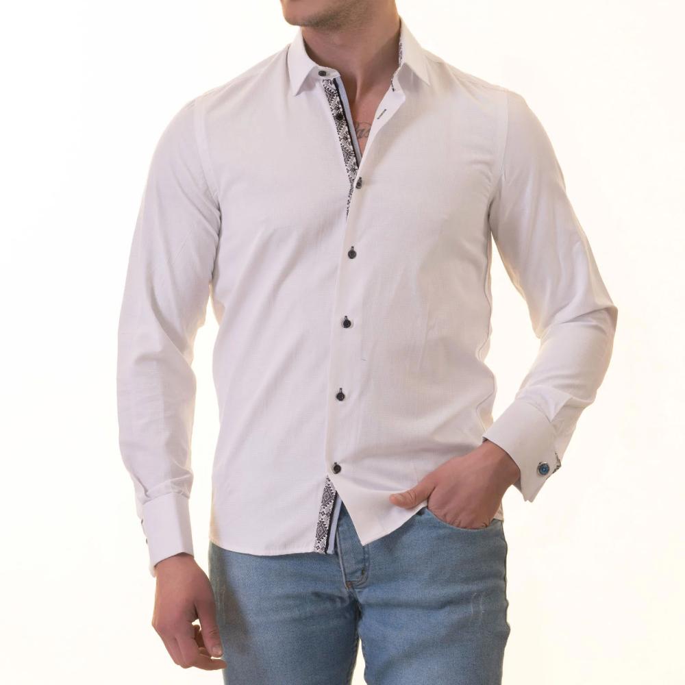 White French Cuff Shirt - Men's Slim Fit Long-Sleeved ( Black Printed Inside) - Image 2
