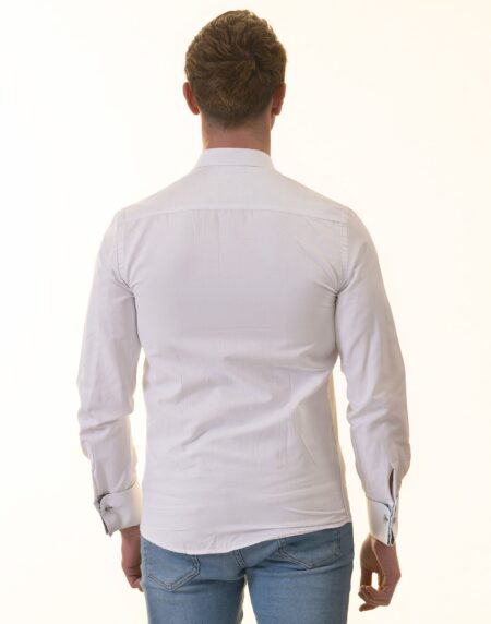 White French Cuff Shirt – Men’s Slim Fit Long-Sleeved ( Black Printed Inside)