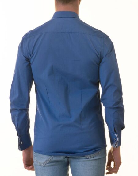 Royal Blue French Double Cuff Shirt -Slim Fit Long-Sleeved Shirt (White Inside)