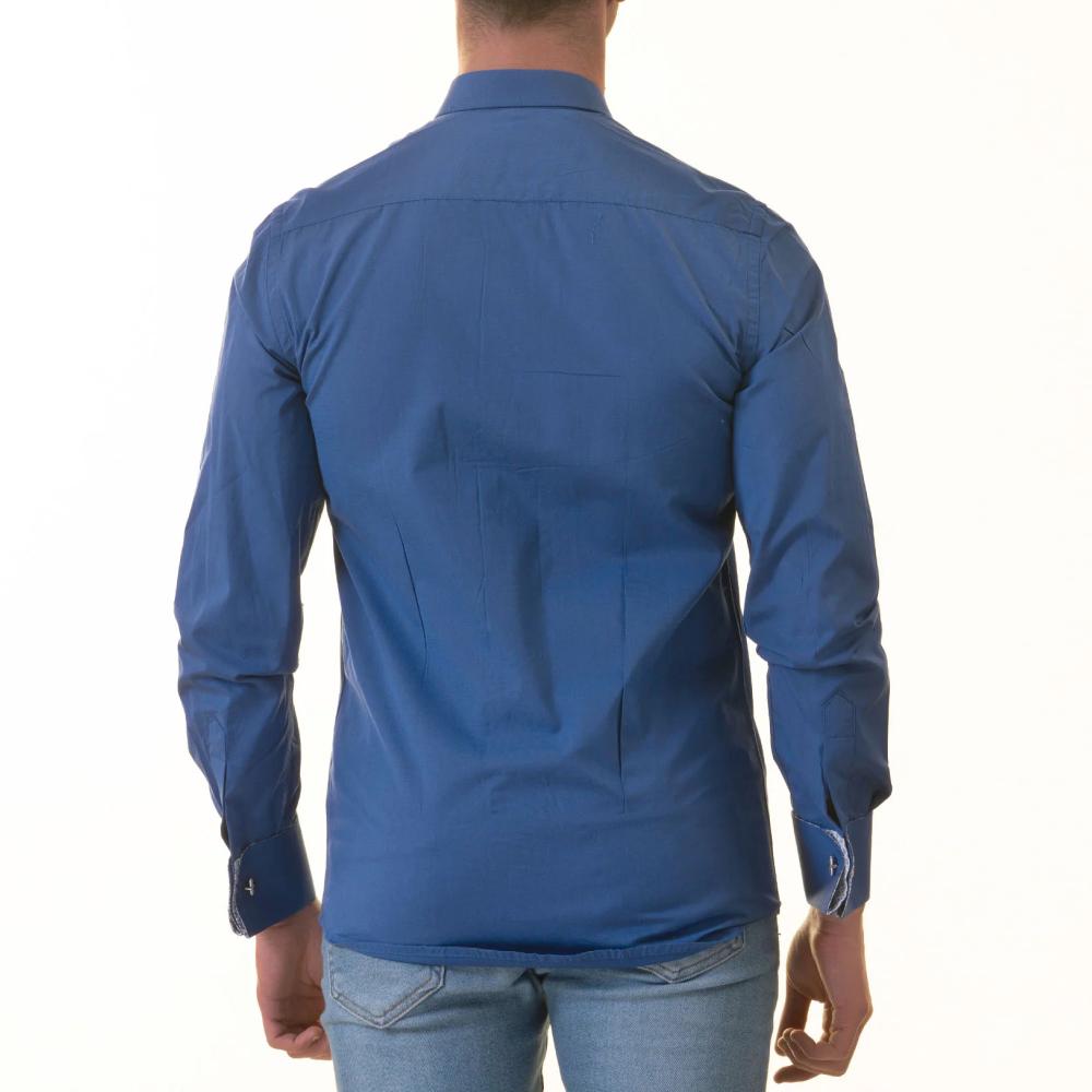 Royal Blue French Double Cuff Shirt -Slim Fit Long-Sleeved Shirt (White Inside) - Image 3