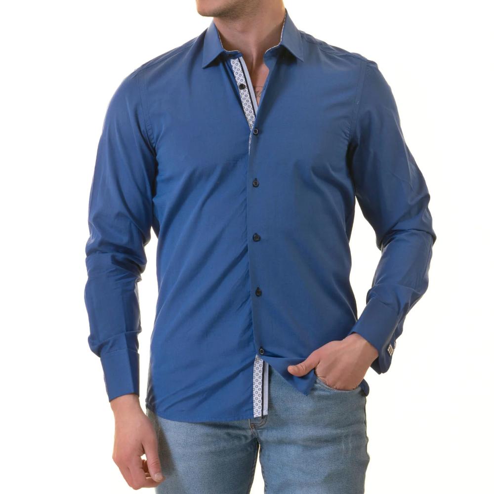 Royal Blue French Double Cuff Shirt -Slim Fit Long-Sleeved Shirt (White Inside) - Image 2