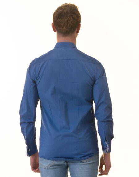 Royal Blue French Double Cuff Shirt -Slim Fit Long-Sleeved Shirt (White Inside)