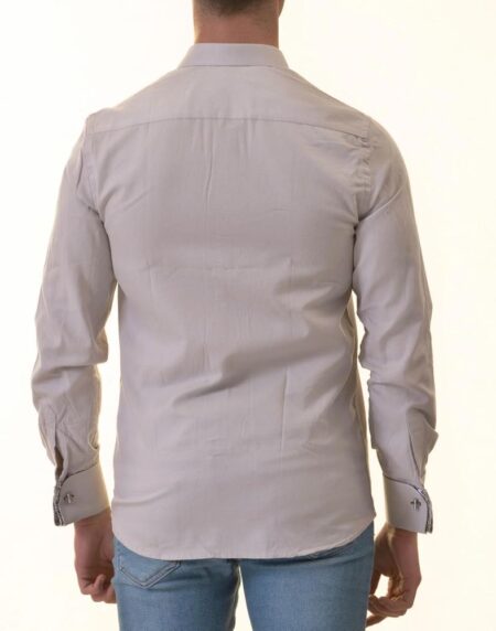 Grey French Cuff Shirt — Slim Fit, Patterned Reversible Cuff