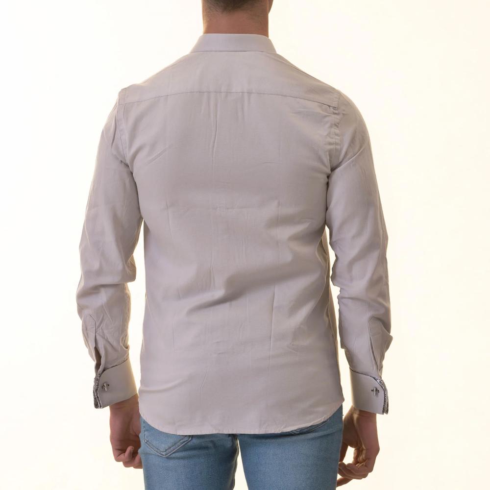 Grey French Cuff Shirt — Slim Fit, Patterned Reversible Cuff - Image 3