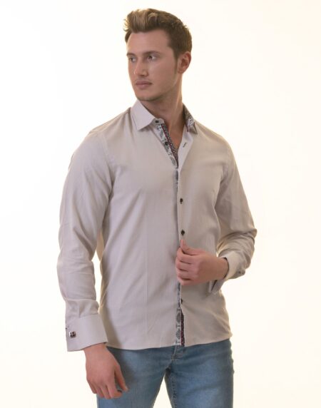 Grey French Cuff Shirt — Slim Fit, Patterned Reversible Cuff