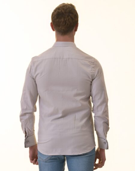 Grey French Cuff Shirt — Slim Fit, Patterned Reversible Cuff