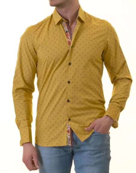 Paisley French Cuff Shirt — Slim Fit, Mustard Reversible Cuff