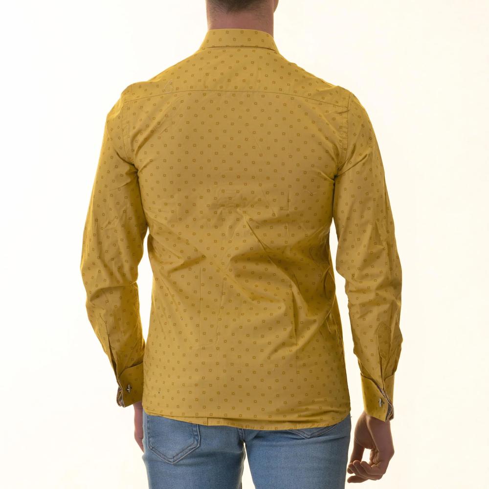 Paisley French Cuff Shirt — Slim Fit, Mustard Reversible Cuff - Image 4