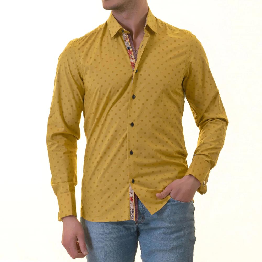 Paisley French Cuff Shirt — Slim Fit, Mustard Reversible Cuff - Image 2