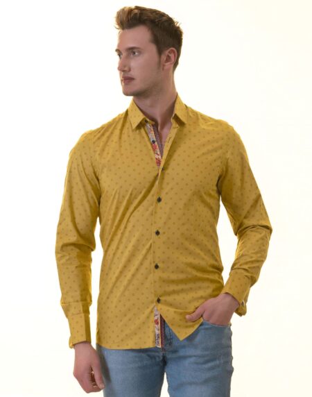 Paisley French Cuff Shirt — Slim Fit, Mustard Reversible Cuff