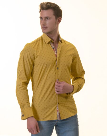 Paisley French Cuff Shirt — Slim Fit, Mustard Reversible Cuff