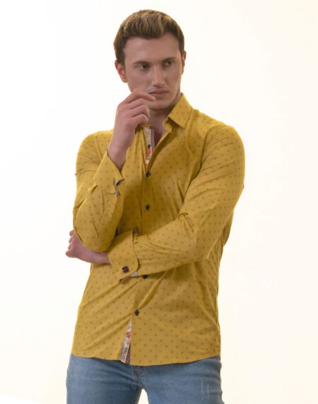 Paisley French Cuff Shirt — Slim Fit, Mustard Reversible Cuff