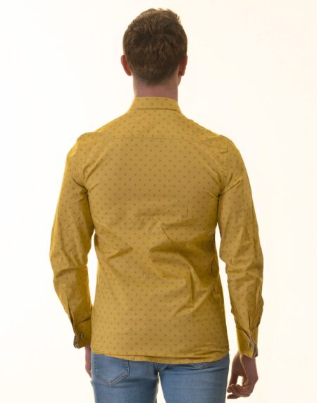 Paisley French Cuff Shirt — Slim Fit, Mustard Reversible Cuff