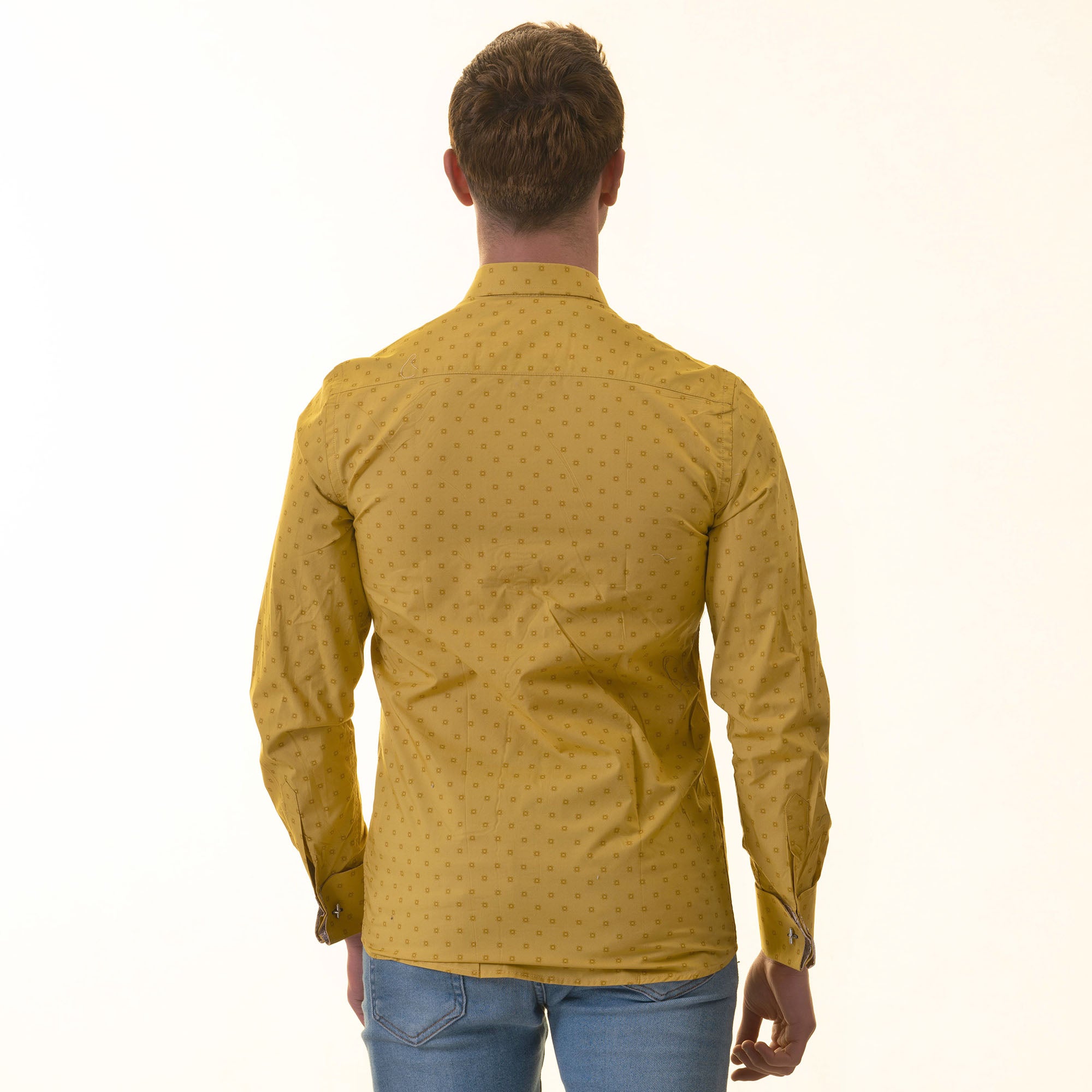Paisley French Cuff Shirt — Slim Fit, Mustard Reversible Cuff - Image 6