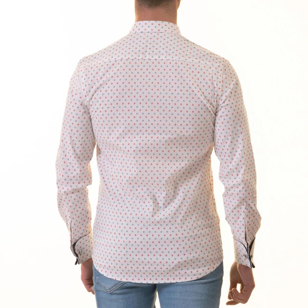 White, Blue & Red Anchor-Print French Cuff Shirt — Slim Fit, Nautical Edge - Image 3