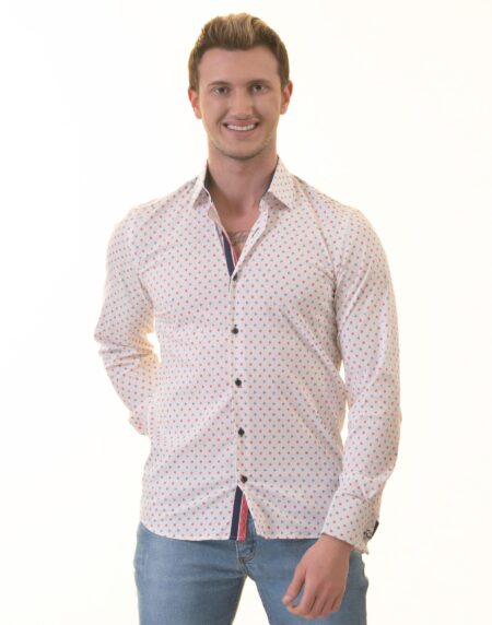 White, Blue & Red Anchor-Print French Cuff Shirt — Slim Fit, Nautical Edge