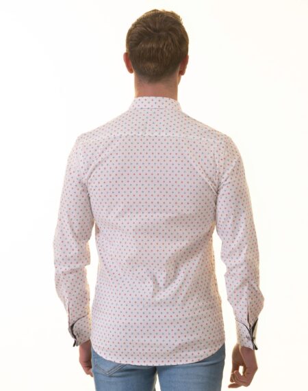 White, Blue & Red Anchor-Print French Cuff Shirt — Slim Fit, Nautical Edge
