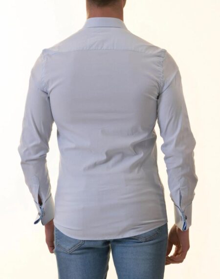 Blue French Cuff Shirt – Slim Fit Long-Sleeved Shirt (Blue White Polka Dot Inside)