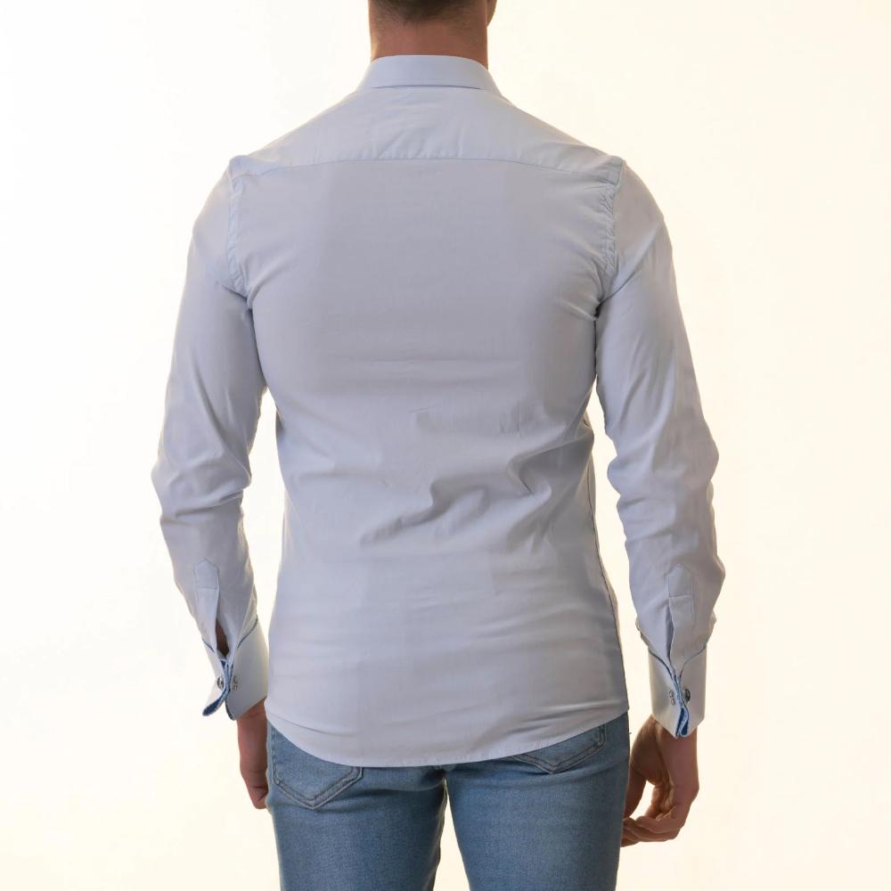 Blue French Cuff Shirt - Slim Fit Long-Sleeved Shirt (Blue White Polka Dot Inside) - Image 3