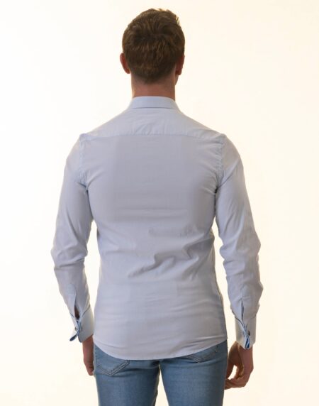 Blue French Cuff Shirt – Slim Fit Long-Sleeved Shirt (Blue White Polka Dot Inside)