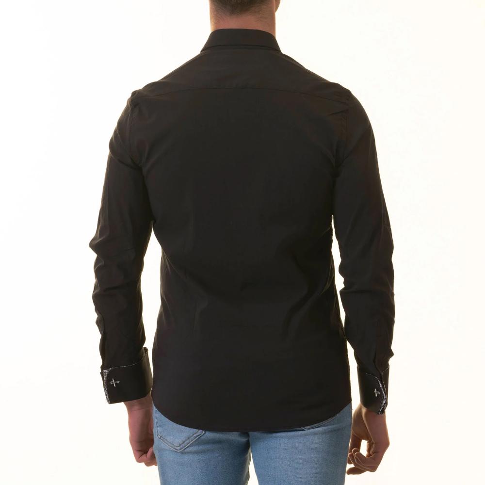 Black French Dubble Cuff Shirt - Slim Fit Long-Sleeved (Geometric Pattern Inside) - Image 3