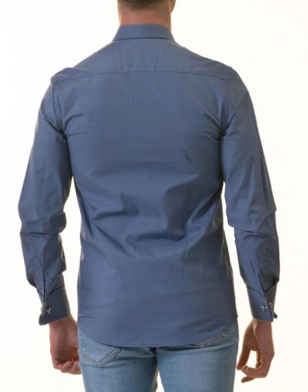 Blue French Cuff T-Shirt – Long Sleeve Slim Fit T-Shirt (Paisley Design Inside)