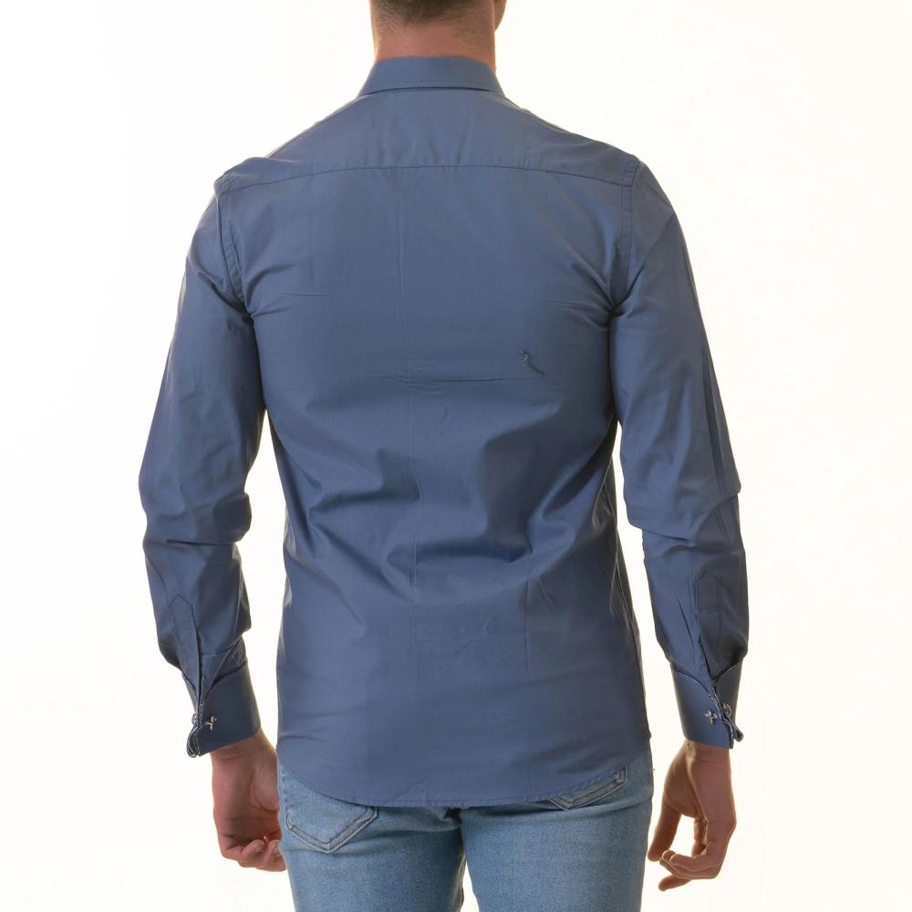 Blue French Cuff T-Shirt - Long Sleeve Slim Fit T-Shirt (Paisley Design Inside) - Image 3