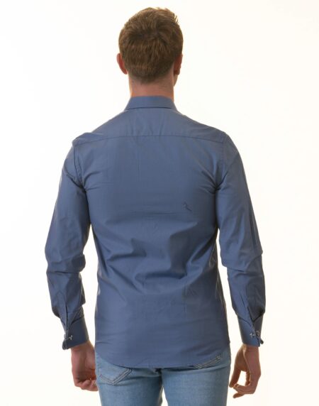 Blue French Cuff T-Shirt – Long Sleeve Slim Fit T-Shirt (Paisley Design Inside)