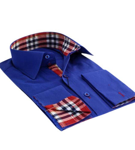 Blue Red Black Mens Slim Fit French Cuff Shirts with Cufflink Holes – Casual and Formal