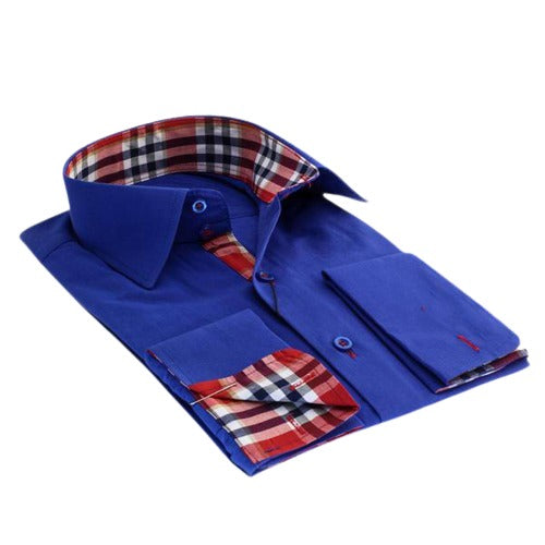 Blue Red Black Mens Slim Fit French Cuff Shirts with Cufflink Holes – Casual and Formal