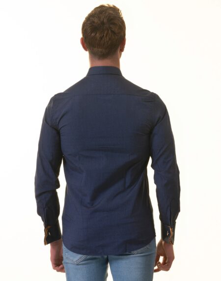 Navy/Yellow Checkered French Cuff T-Shirt – Men’s Long Sleeve Slim Fit T-Shirt