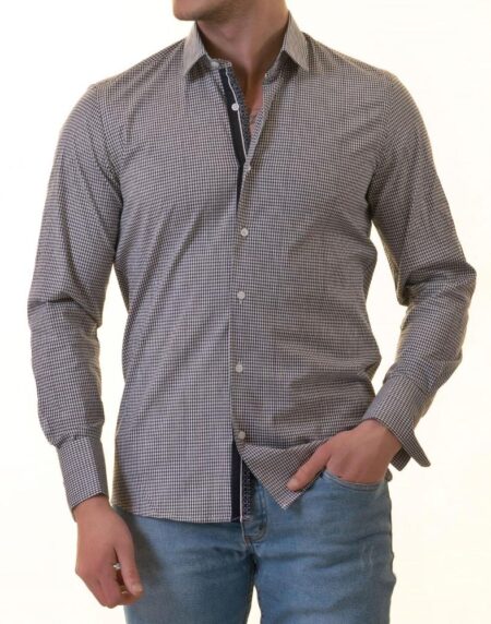 Black Checkered French Cuff T-Shirt – Men’s Long Sleeve Slim Fit Cotton T-Shirt