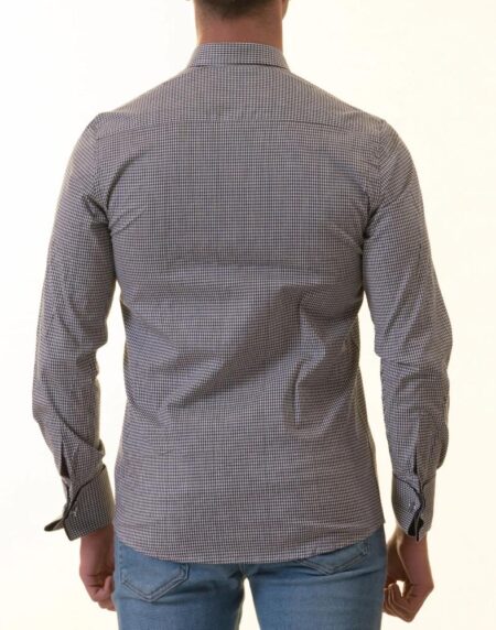 Black Checkered French Cuff T-Shirt – Men’s Long Sleeve Slim Fit Cotton T-Shirt