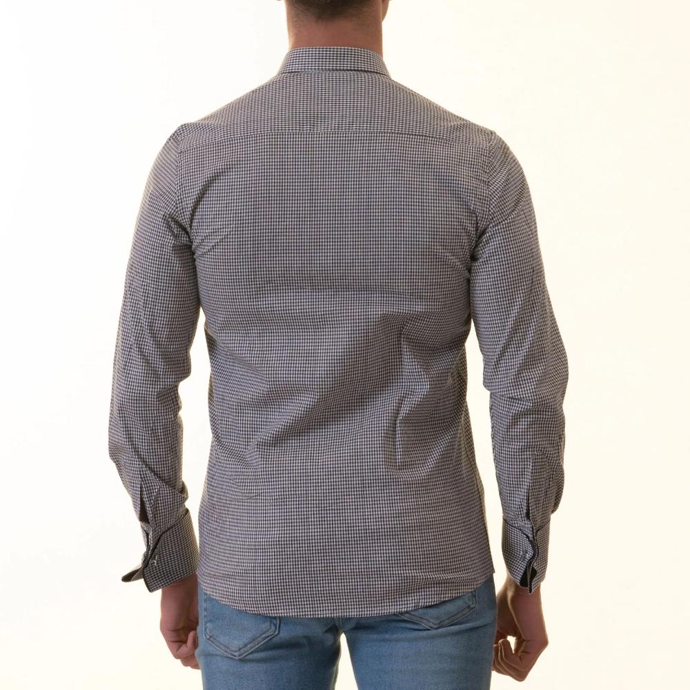 Black Checkered French Cuff T-Shirt - Men’s Long Sleeve Slim Fit Cotton T-Shirt - Image 3