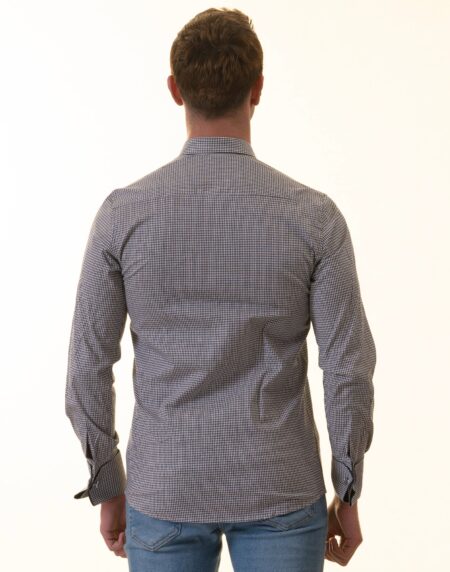 Black Checkered French Cuff T-Shirt – Men’s Long Sleeve Slim Fit Cotton T-Shirt