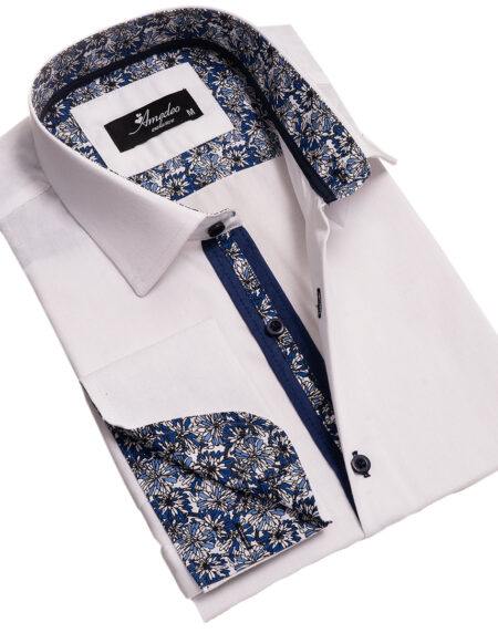 White Mens Slim Fit French Cuff French Cuff Shirts with Cufflink Holes – Casual and Formal