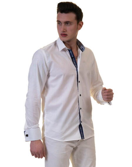 White Mens Slim Fit French Cuff French Cuff Shirts with Cufflink Holes – Casual and Formal