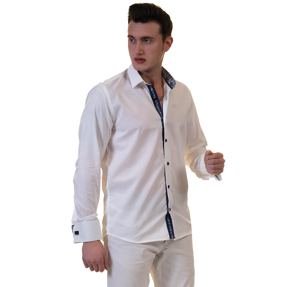 White Mens Slim Fit French Cuff French Cuff Shirts with Cufflink Holes - Casual and Formal - Image 4