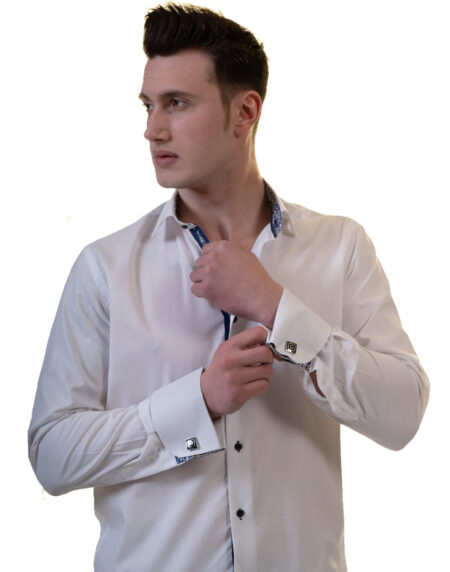 White Mens Slim Fit French Cuff French Cuff Shirts with Cufflink Holes – Casual and Formal
