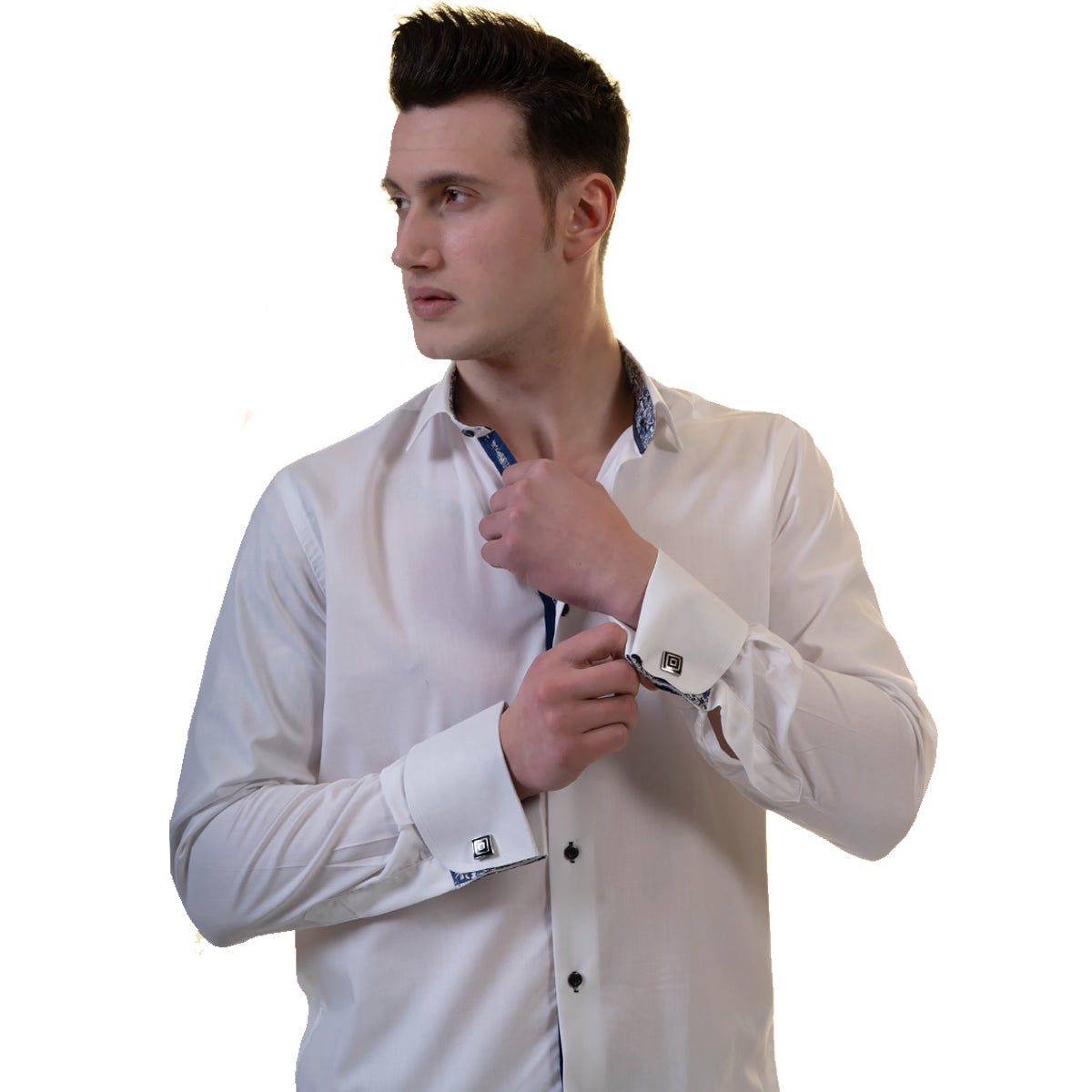 White Mens Slim Fit French Cuff French Cuff Shirts with Cufflink Holes - Casual and Formal - Image 3