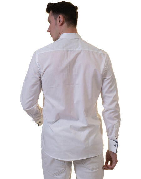 White Mens Slim Fit French Cuff French Cuff Shirts with Cufflink Holes – Casual and Formal