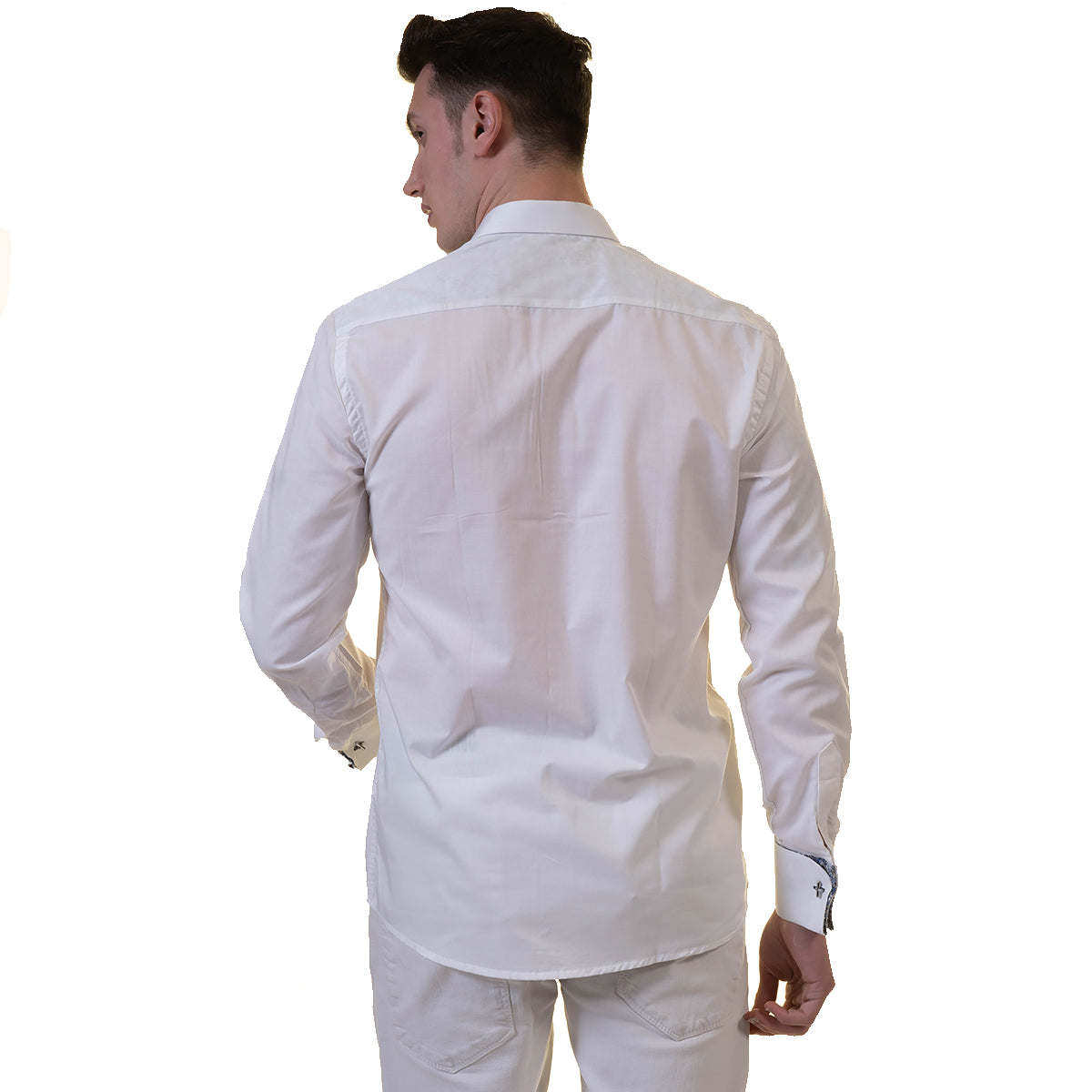 White Mens Slim Fit French Cuff French Cuff Shirts with Cufflink Holes - Casual and Formal - Image 5