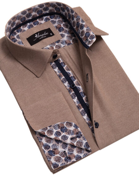 Brown White Mens Slim Fit French Cuff Shirts with Cufflink Holes – Casual and Formal